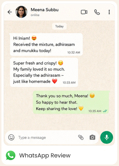 WhatsApp review from Meena Subbu